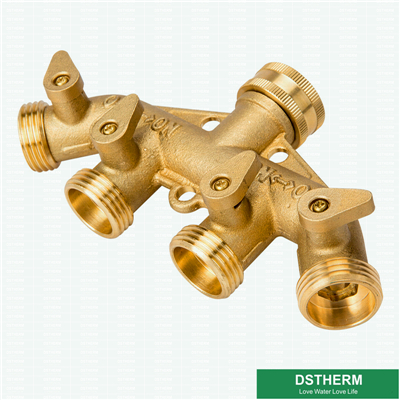 Garden Hose Pipe Brass Four Way Shut Off Valve Spliter