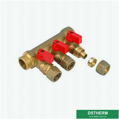 Brass Manifold Hot Water Red Color Three Ways Heavier Brass Manifolds