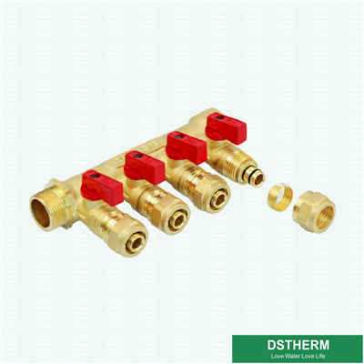Brass Manifold Four Ways Red Color Hot Water Brass Manifolds