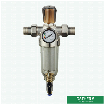 Pressure Showed Brass Nickel Palted Doule Male Threaded Union Prefilter With Plastic Handle Control For Water Supplying