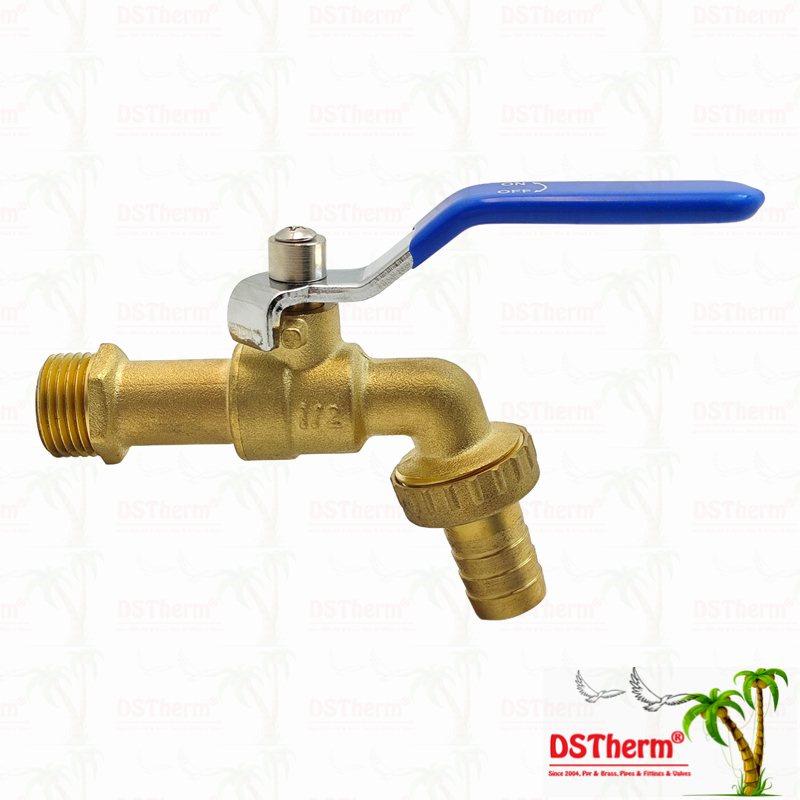 Gold Plated Heavy Duty Classic Blue Iron Handle Bibcocks Spout Faucet Spigot Water Tap 1/2